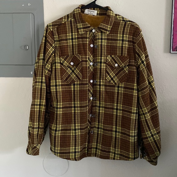 Zenana Outfitters Jackets & Blazers - Yellow/Brown Flannel